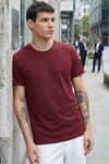 Unisex Slim Fit Dar Kesim %100 Pamuk Yumuşak Dokulu Bordo Bisiklet Yaka Tişört
