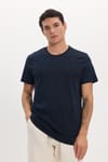 Unisex Slim Fit Dar Kesim %100 Pamuk Yumuşak Dokulu Lacivert Bisiklet Yaka Tişört