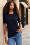 Unisex Slim Fit Dar Kesim %100 Pamuk Yumuşak Dokulu Lacivert Bisiklet Yaka Tişört