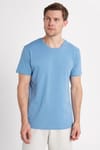 Unisex Slim Fit Dar Kesim %100 Pamuk Yumuşak Dokulu Mavi Bisiklet Yaka Tişört