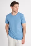 Unisex Slim Fit Dar Kesim %100 Pamuk Yumuşak Dokulu Mavi Bisiklet Yaka Tişört