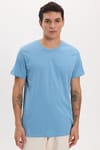 Unisex Slim Fit Dar Kesim %100 Pamuk Yumuşak Dokulu Mavi Bisiklet Yaka Tişört