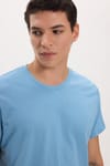 Unisex Slim Fit Dar Kesim %100 Pamuk Yumuşak Dokulu Mavi Bisiklet Yaka Tişört