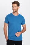 Erkek Slim Fit Dar Kesim %100 Pamuk Yumuşak Dokulu Mavi Bisiklet Yaka Tişört