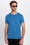 Erkek Slim Fit Dar Kesim %100 Pamuk Yumuşak Dokulu Mavi Bisiklet Yaka Tişört