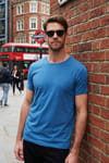 Unisex Slim Fit Dar Kesim %100 Pamuk Yumuşak Dokulu Mavi Bisiklet Yaka Tişört