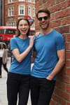Unisex Slim Fit Dar Kesim %100 Pamuk Yumuşak Dokulu Mavi Bisiklet Yaka Tişört