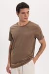 Unisex Slim Fit Dar Kesim %100 Pamuk Yumuşak Dokulu Kahverengi Bisiklet Yaka Tişört