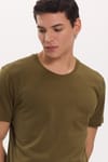 Unisex Slim Fit Dar Kesim %100 Pamuk Yumuşak Dokulu Haki Bisiklet Yaka Tişört