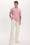 Unisex Slim Fit Dar Kesim %100 Pamuk Yumuşak Dokulu Lila Bisiklet Yaka Tişört