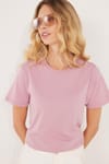 Unisex Slim Fit Dar Kesim %100 Pamuk Yumuşak Dokulu Lila Bisiklet Yaka Tişört