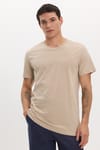 Unisex Slim Fit Dar Kesim %100 Pamuk Yumuşak Dokulu Vizon Renk Bisiklet Yaka Tişört