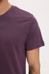 Unisex Slim Fit Dar Kesim %100 Pamuk Yumuşak Dokulu Mor Bisiklet Yaka Tişört