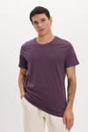 Unisex Slim Fit Dar Kesim %100 Pamuk Yumuşak Dokulu Mor Bisiklet Yaka Tişört