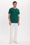 Unisex Slim Fit Dar Kesim %100 Pamuk Yumuşak Dokulu Yeşil Bisiklet Yaka Tişört