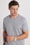 Unisex Slim Fit Dar Kesim %100 Pamuk Yumuşak Dokulu Gri Bisiklet Yaka Tişört