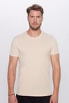 Erkek Slim Fit Dar Kesim %100 Pamuk Yumuşak Dokulu Krem Renk Bisiklet Yaka Tişört