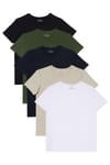 Unisex 5'li Paket Siyah-Beyaz-Lacivert-Vizon-Yeşil Slim Fit Dar Kesim %100 Pamuk Bisiklet Yaka Tişört