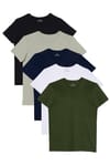 Unisex 5'li Paket Siyah-Gri-Lacivert-Beyaz-Yeşil Slim Fit Dar Kesim %100 Pamuk Bisiklet Yaka Tişört