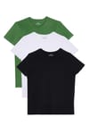 Unisex 3'lü Paket Siyah-Beyaz-Yeşil Slim Fit Dar Kesim %100 Pamuk Bisiklet Yaka Tişört