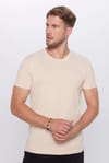 Unisex 3'lü Paket Haki-Beyaz-Vanilya Slim Fit Dar Kesim %100 Pamuk Bisiklet Yaka Tişört