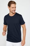 Unisex 2'li Paket Beyaz-Lacivert Slim Fit Dar Kesim %100 Pamuk Bisiklet Yaka Tişört