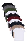 Unisex 10'lu Pkt Siyah-Beyaz-Vizon-Yeşil-Lacivert-Gri-Bordo Slim Fit %100 Pamuk Bisiklet Yaka Tişört