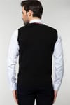Slim Fit Dar Kesim V Yaka Kendinden Desenli Erkek Süveter