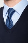 Slim Fit Dar Kesim V Yaka Kendinden Desenli Erkek Süveter