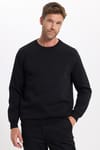 Unisex Relax Fit Rahat Kesim Pamuklu 3 İplik İçi Polarlı Basic Siyah Bisiklet Yaka Sweatshirt