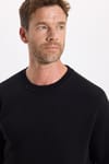 Unisex Relax Fit Rahat Kesim Pamuklu 3 İplik İçi Polarlı Basic Siyah Bisiklet Yaka Sweatshirt