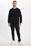 Unisex Relax Fit Rahat Kesim Pamuklu 3 İplik İçi Polarlı Basic Siyah Bisiklet Yaka Sweatshirt
