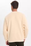 Unisex Relax Fit Rahat Kesim Pamuklu 3 İplik İçi Polarlı Bej Renk Bisiklet Yaka Sweatshirt