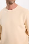 Unisex Relax Fit Rahat Kesim Pamuklu 3 İplik İçi Polarlı Bej Renk Bisiklet Yaka Sweatshirt