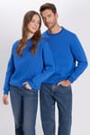 Unisex Relax Fit Rahat Kesim Pamuklu Yumuşak Dokulu İçi Polarlı Basic Saks Mavi Bisiklet Yaka Sweatshirt