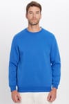 Unisex Relax Fit Rahat Kesim Pamuklu Yumuşak Dokulu İçi Polarlı Basic Saks Mavi Bisiklet Yaka Sweatshirt
