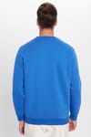 Unisex Relax Fit Rahat Kesim Pamuklu Yumuşak Dokulu İçi Polarlı Basic Saks Mavi Bisiklet Yaka Sweatshirt
