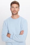 Unisex Relax Fit Rahat Kesim Pamuklu Yumuşak Dokulu İçi Polarlı Basic Mavi Bisiklet Yaka Sweatshirt