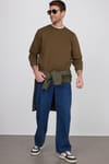 Unisex Relax Fit Rahat Kesim Pamuklu Yumuşak Dokulu İçi Polarlı Yeşil Bisiklet Yaka Sweatshirt