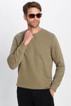 Unisex Relax Fit Rahat Kesim Pamuklu Yumuşak Dokulu İçi Polarlı Basic Yeşil Bisiklet Yaka Sweatshirt