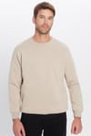 Unisex Relax Fit Rahat Kesim Pamuklu Yumuşak Dokulu İçi Polarlı Basic Taş Renk Bisiklet Yaka Sweatshirt
