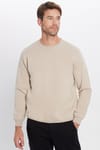 Unisex Relax Fit Rahat Kesim Pamuklu Yumuşak Dokulu İçi Polarlı Basic Taş Renk Bisiklet Yaka Sweatshirt