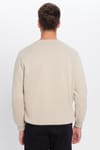 Unisex Relax Fit Rahat Kesim Pamuklu Yumuşak Dokulu İçi Polarlı Basic Taş Renk Bisiklet Yaka Sweatshirt