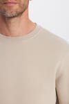 Unisex Relax Fit Rahat Kesim Pamuklu Yumuşak Dokulu İçi Polarlı Basic Taş Renk Bisiklet Yaka Sweatshirt