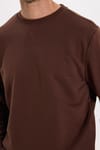 Unisex Relax Fit Rahat Kesim %100 Pamuk 3 İplik Basic Kahverengi Bisiklet Yaka Sweatshirt
