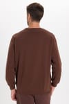 Unisex Relax Fit Rahat Kesim %100 Pamuk 3 İplik Basic Kahverengi Bisiklet Yaka Sweatshirt