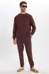 Unisex Relax Fit Rahat Kesim %100 Pamuk 3 İplik Basic Kahverengi Bisiklet Yaka Sweatshirt