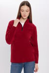 Unisex Standart Fit Rahat Kesim Tüylenme Yapmayan Soğuk Geçirmez  Bordo Dik Yaka Polar Sweatshirt