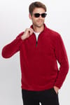 Unisex Standart Fit Rahat Kesim Tüylenme Yapmayan Soğuk Geçirmez  Bordo Dik Yaka Polar Sweatshirt