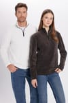 Unisex Standart Fit Rahat Kesim Tüylenme Yapmayan Soğuk Geçirmez Füme Dik Yaka Polar Sweatshirt